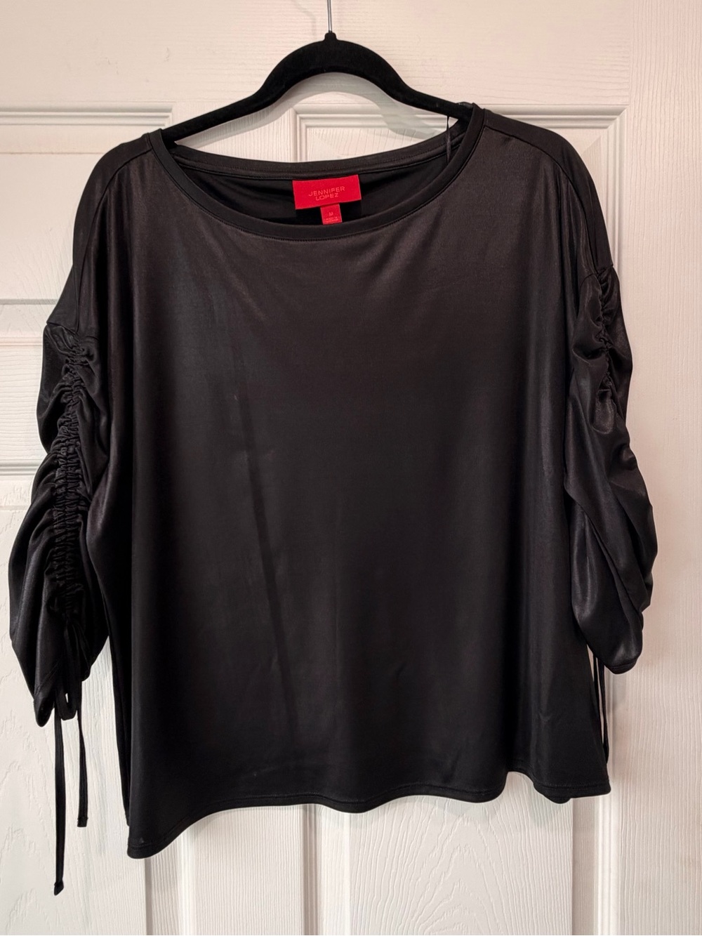 Jennifer Lopez Black Long Sleeve Top with Gathered Tie Sleeves